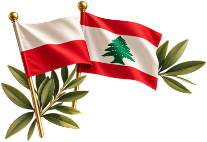 Polish and Lebanese flags with olive branches